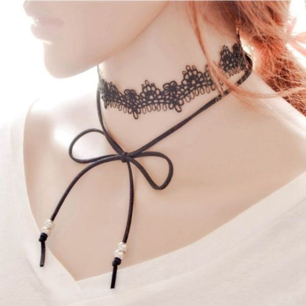 NWT Black Lace Layered Choker Necklace